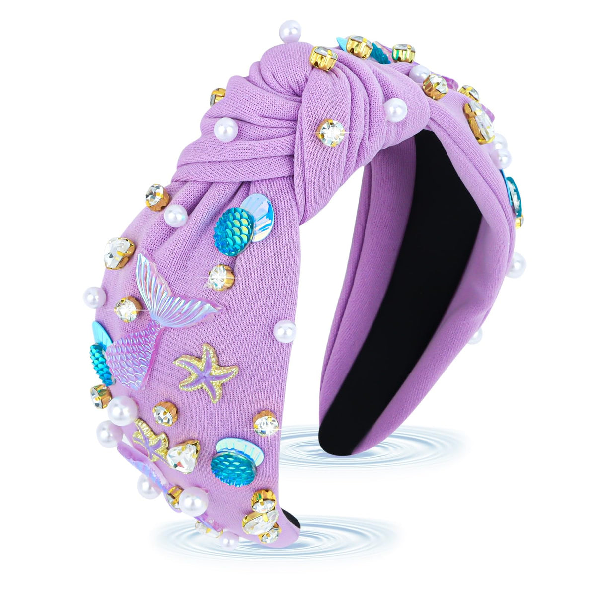BAHABY front view of purple mermaid headband showing full design and sparkle