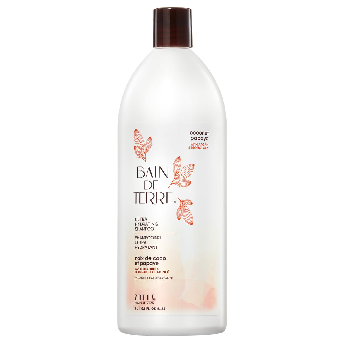 Bain de Terre front bottle showing coconut papaya label and size benefit