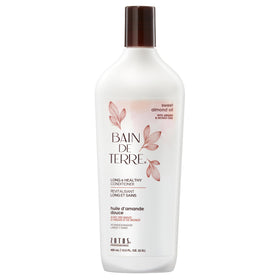 Bain de Terre front bottle sweet almond conditioner showing product and benefits