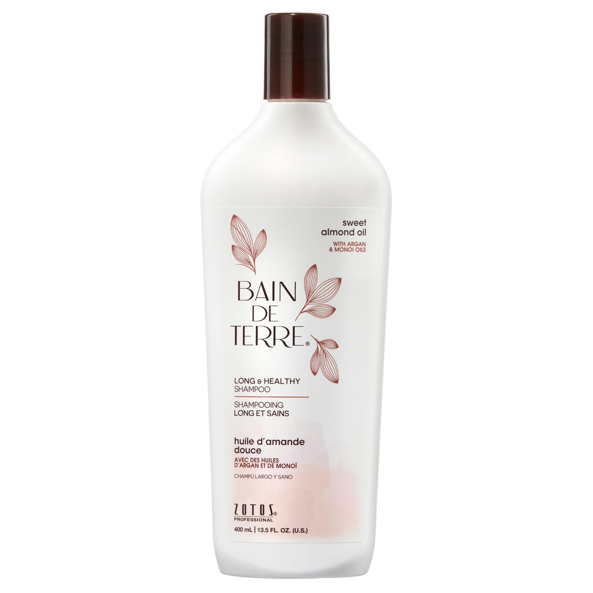 Bain de Terre front packaging showing sweet almond shampoo benefits