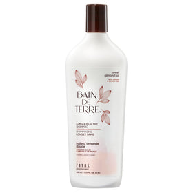Bain de Terre front packaging showing sweet almond shampoo benefits