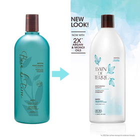 Bain de Terre pump and label close-up highlighting ingredients and clarity