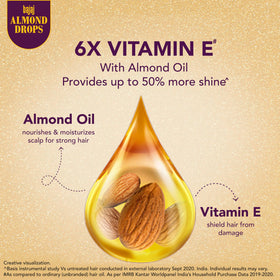 Bajaj Almond Drops oil on hands demonstrating non-sticky absorption and easy use