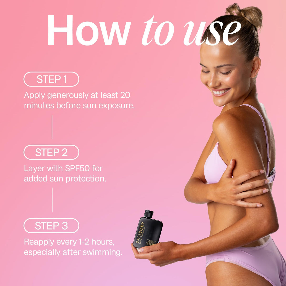 Bali Body label close-up highlighting organic cacao and oils benefit: ingredient transparency