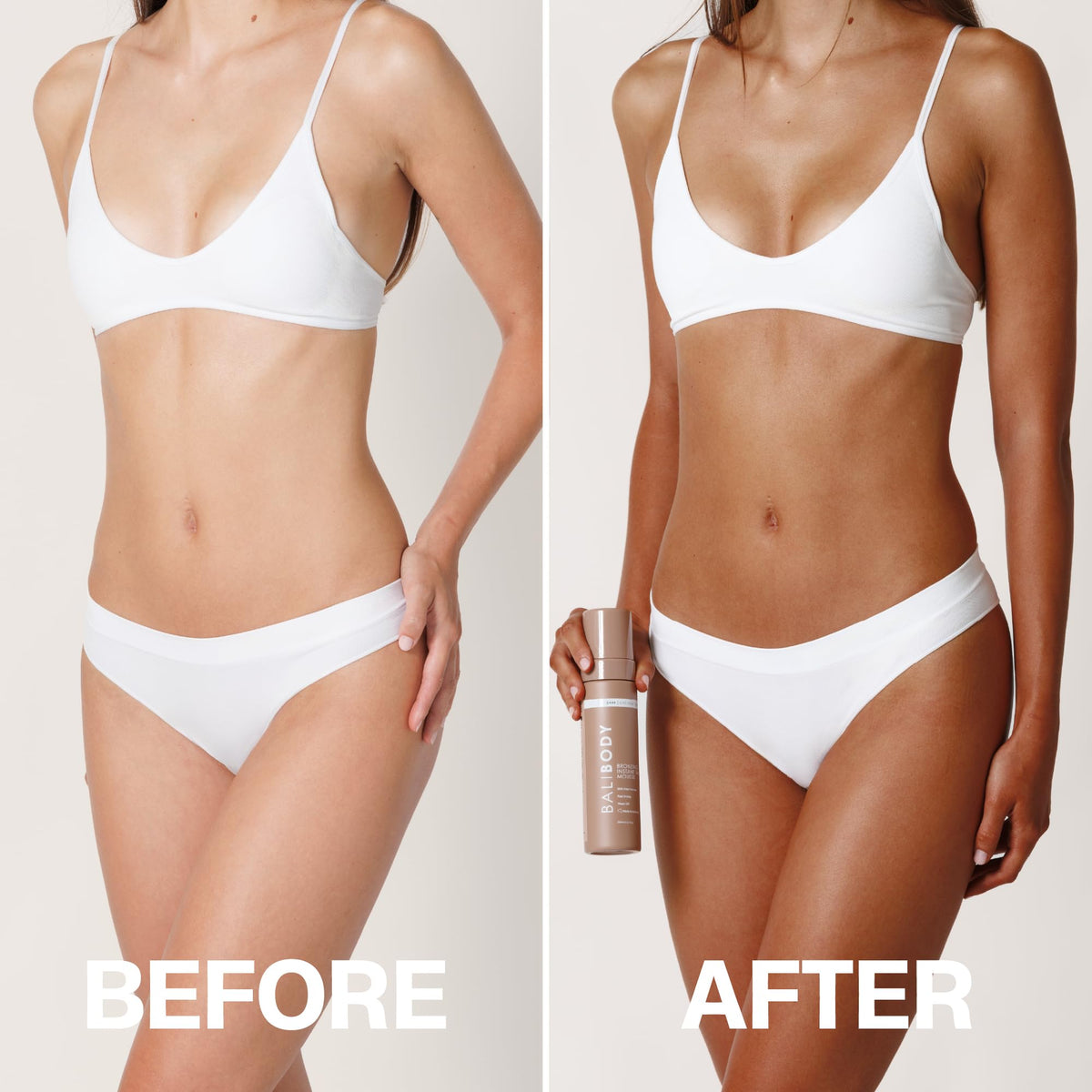 BALI BODY mousse being applied on arm showing quick dry and streak-free benefit