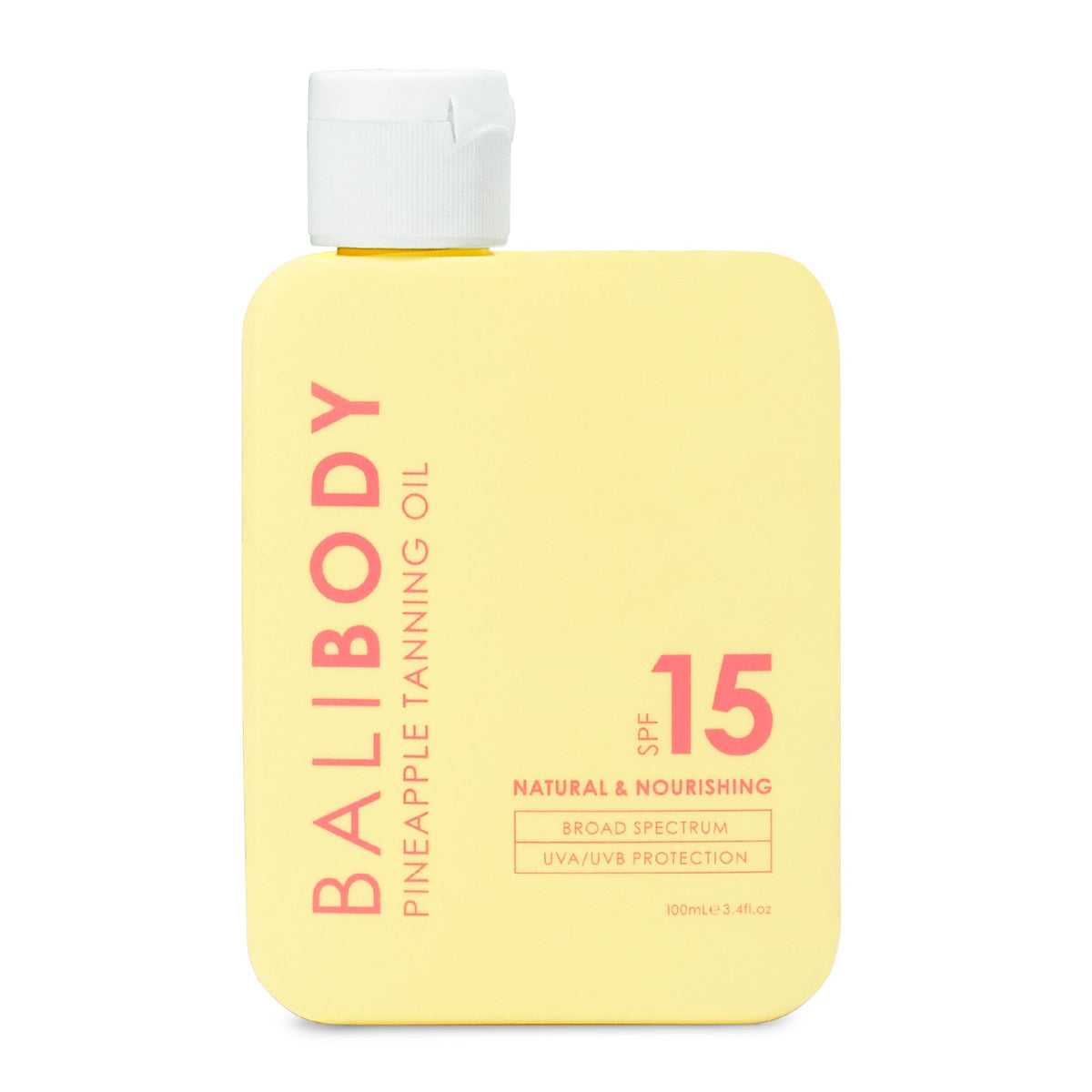 BALI BODY pineapple tanning oil front bottle showing SPF15 protection and tropical design