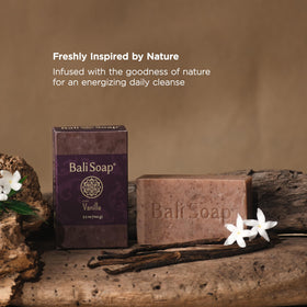 Bali Soap six bars arranged to show variety of scents and aromatherapy benefit