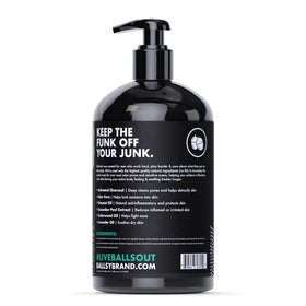 Ballsy packaging detail focusing on bottle materials and shelf-ready look