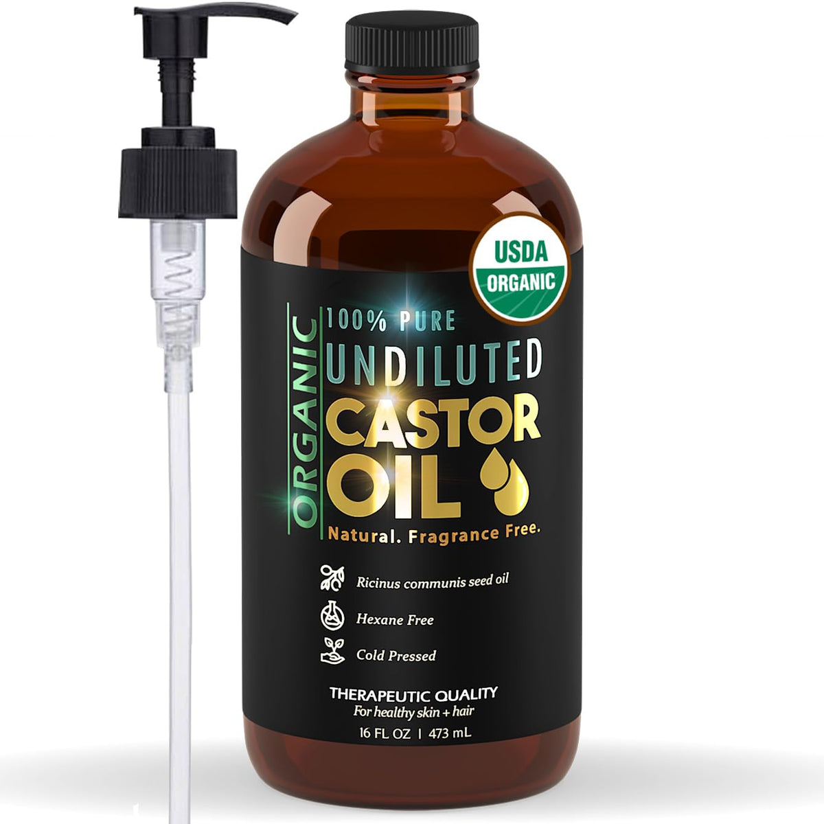BALM OF GILEAD front packaging showing 16 oz amber bottle and pump, preserving oil quality