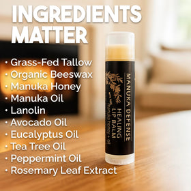 BALM OF GILEAD ingredients jar with manuka and tea tree illustrating botanical potency