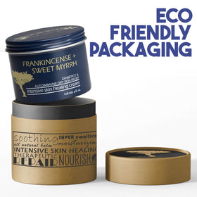 BALM OF GILEAD label detail highlighting frankincense and sweet myrrh for ingredient clarity