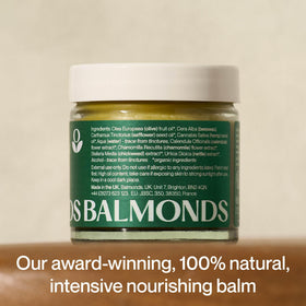 Balmonds close-up of balm texture highlighting thick nourishing consistency