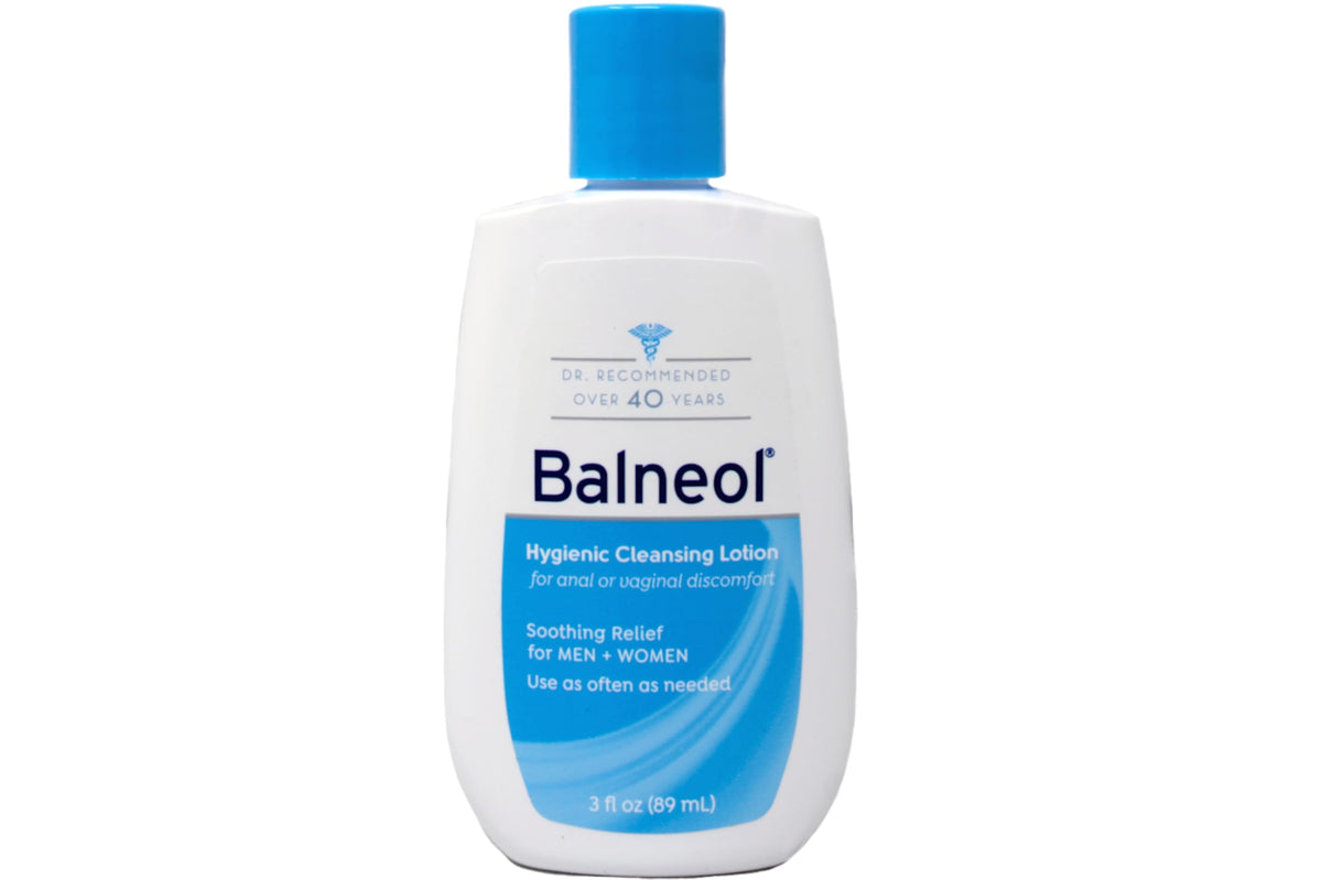 Balneol bottle close-up showing lotion texture and moisturizing comfort