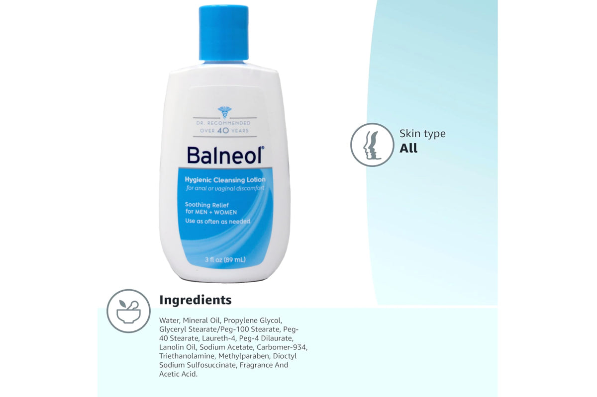Balneol lotion on fingertip demonstrating smooth texture and comfort