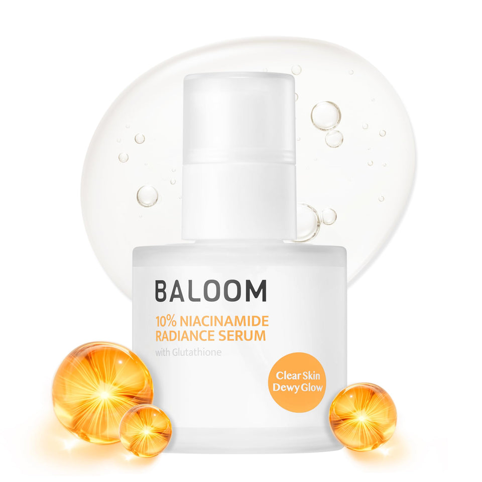 BALOOM front packaging showing bottle and box, clear brightening benefit