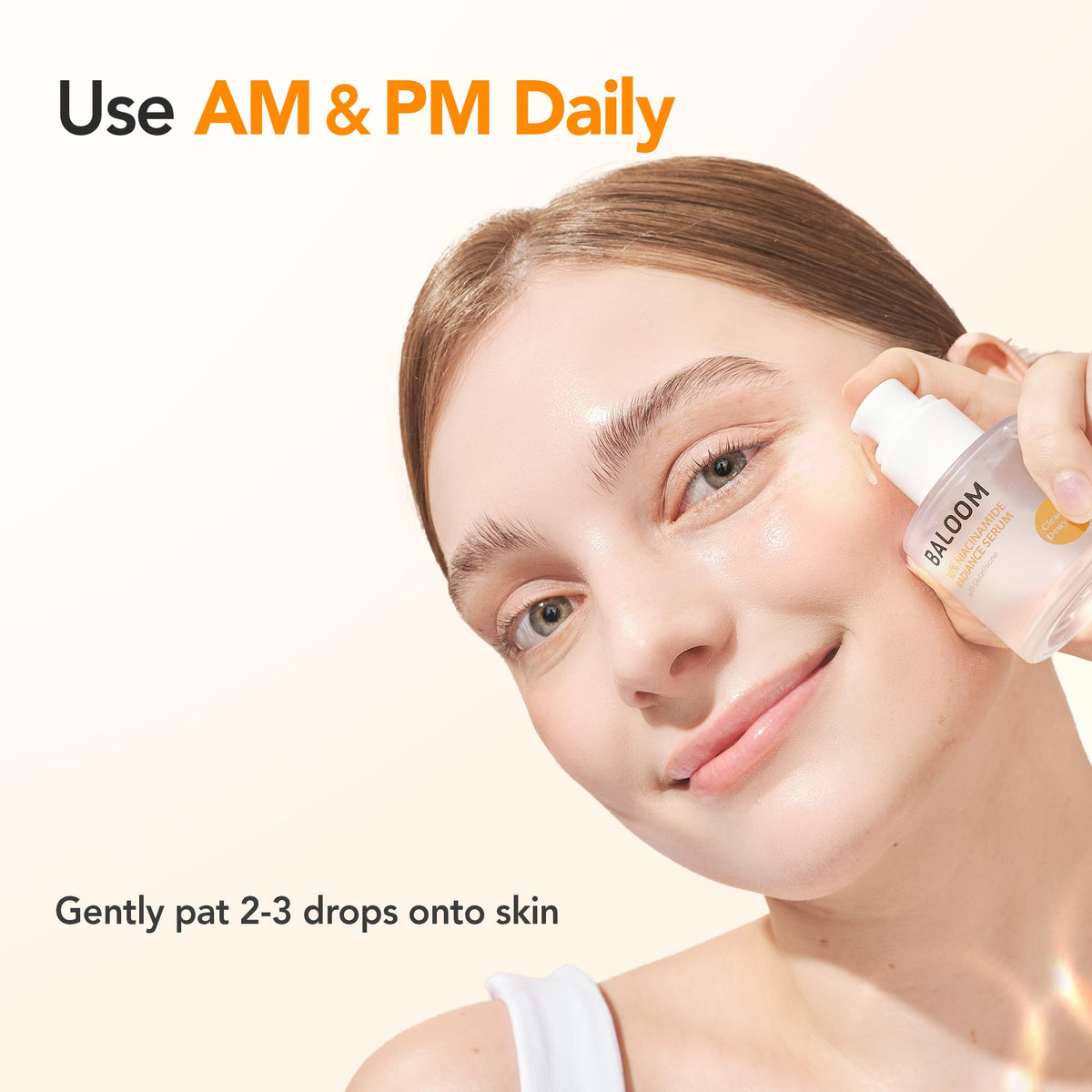 BALOOM applying serum to cheek demonstrating even coverage and glow