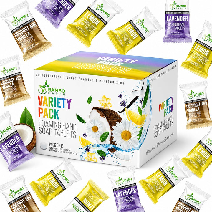BAMBOEARTH front packaging showing 18 tablet pack and eco benefits