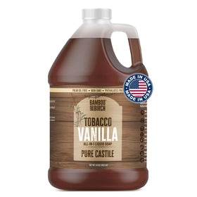 BAMBOO AND BIRCH front label showing 64 oz and Tobacco Vanilla benefit