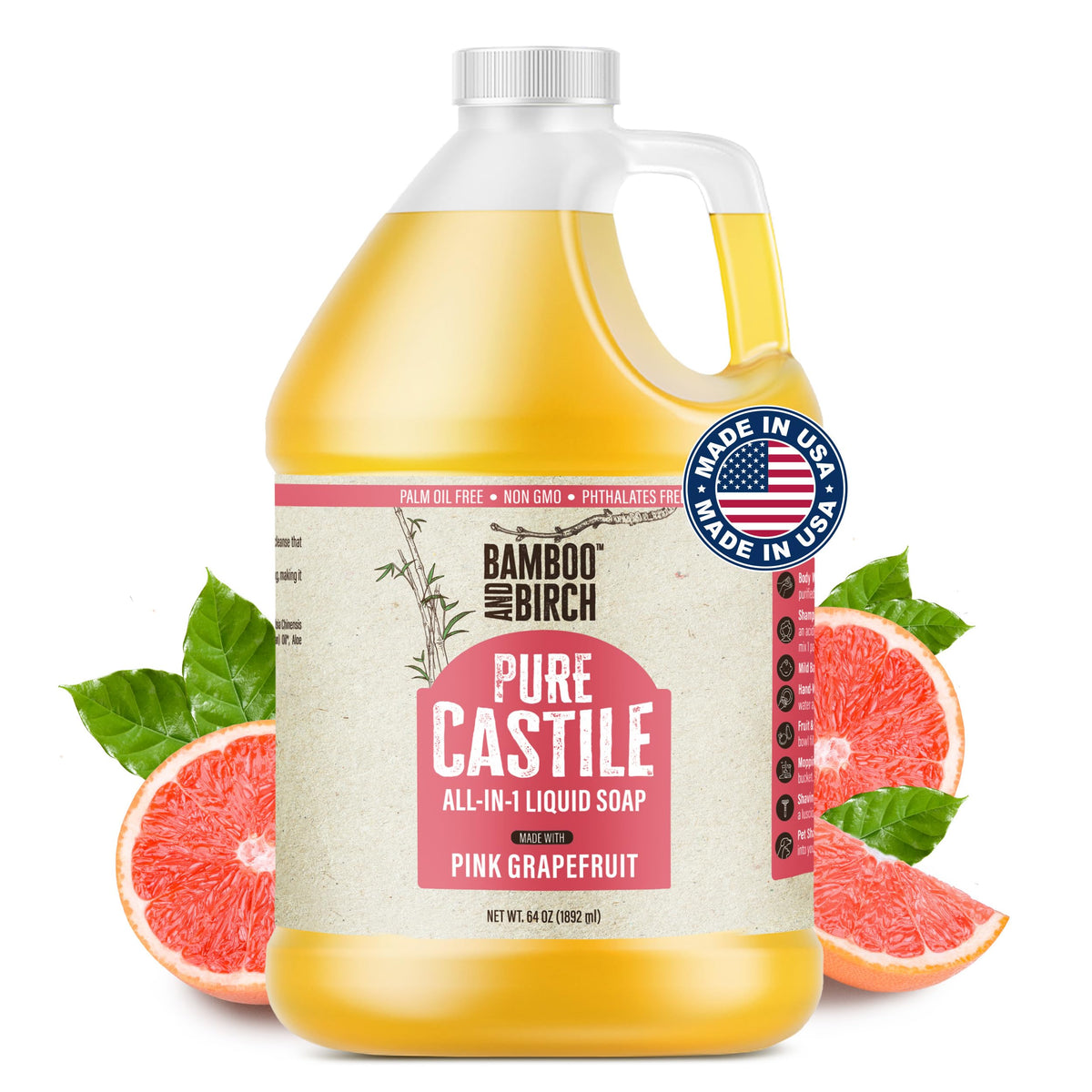 BAMBOO AND BIRCH front packaging showing 64 oz bottle and citrus grapefruit benefit