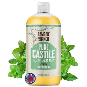 BAMBOO AND BIRCH front label showing product benefits and peppermint scent