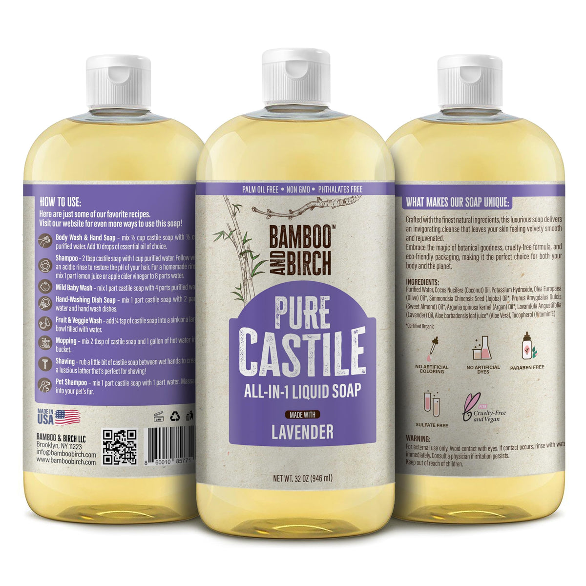BAMBOO AND BIRCH soap being dispensed from pump for easy refill benefit