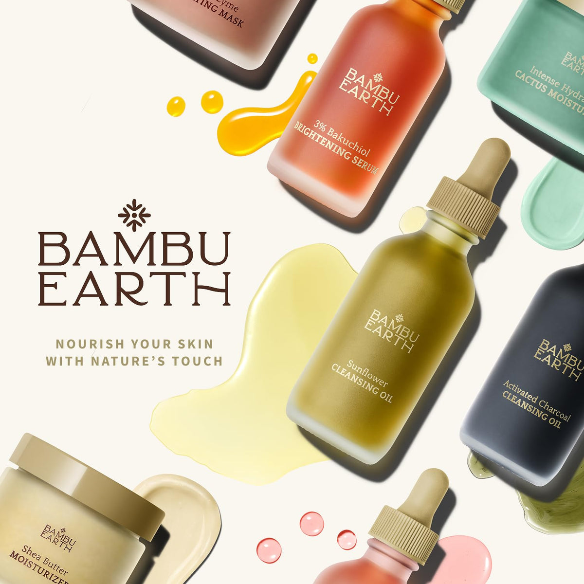 BAMBU EARTH on a bathroom vanity suggesting daily ritual and calming skincare benefit