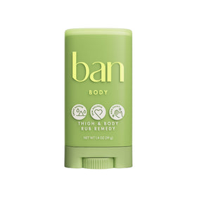 Ban front packaging showing compact anti-friction balm for discreet protection