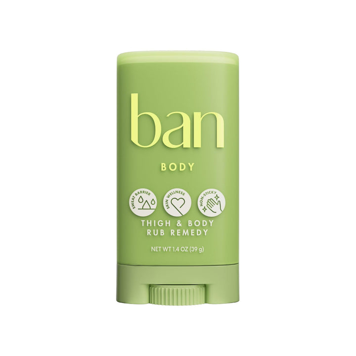 Ban front packaging showing compact anti-friction balm for discreet protection