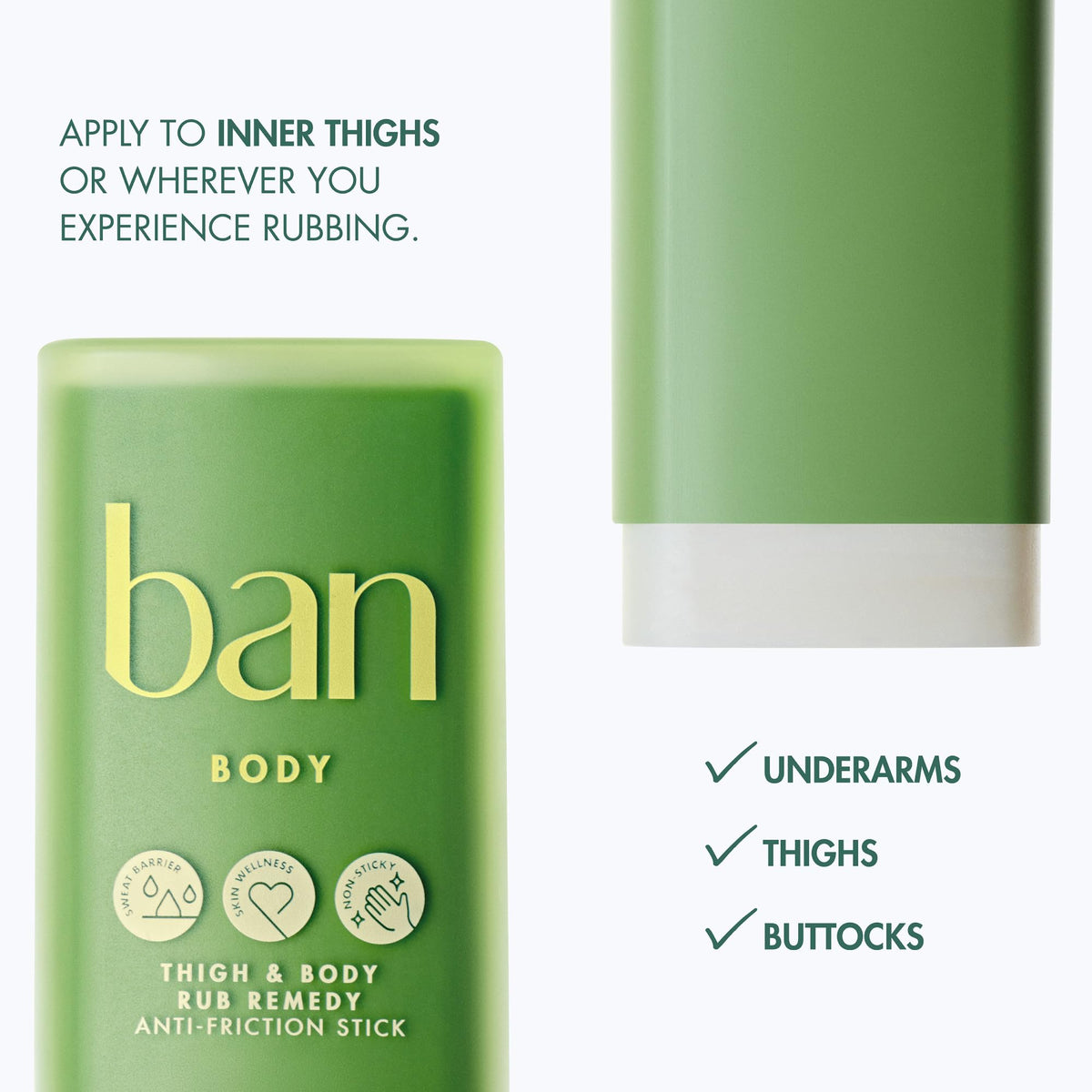 Ban texture close-up showing cream-to-powder finish for dry comfort