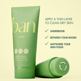 Ban applicator detail displaying no-mess tip for precise sweat control