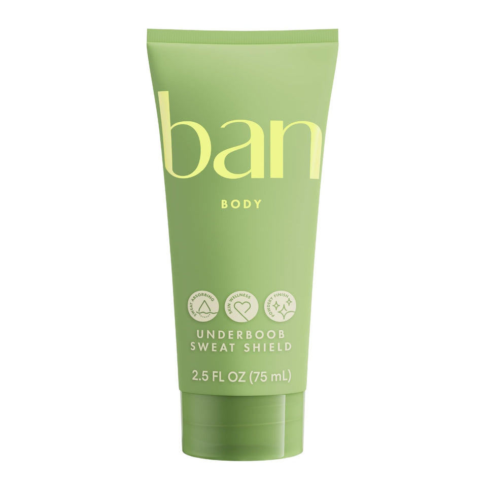 Ban front packaging showing unscented stay-dry lotion and label benefits
