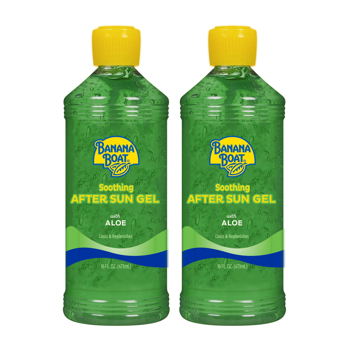 Banana Boat front packaging showing twin 16 fl oz tubes and cooling benefit
