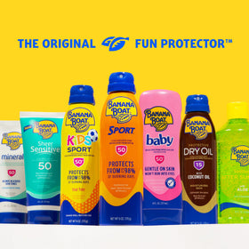 Banana Boat tube on beach towel lifestyle scene showing post-sun care use