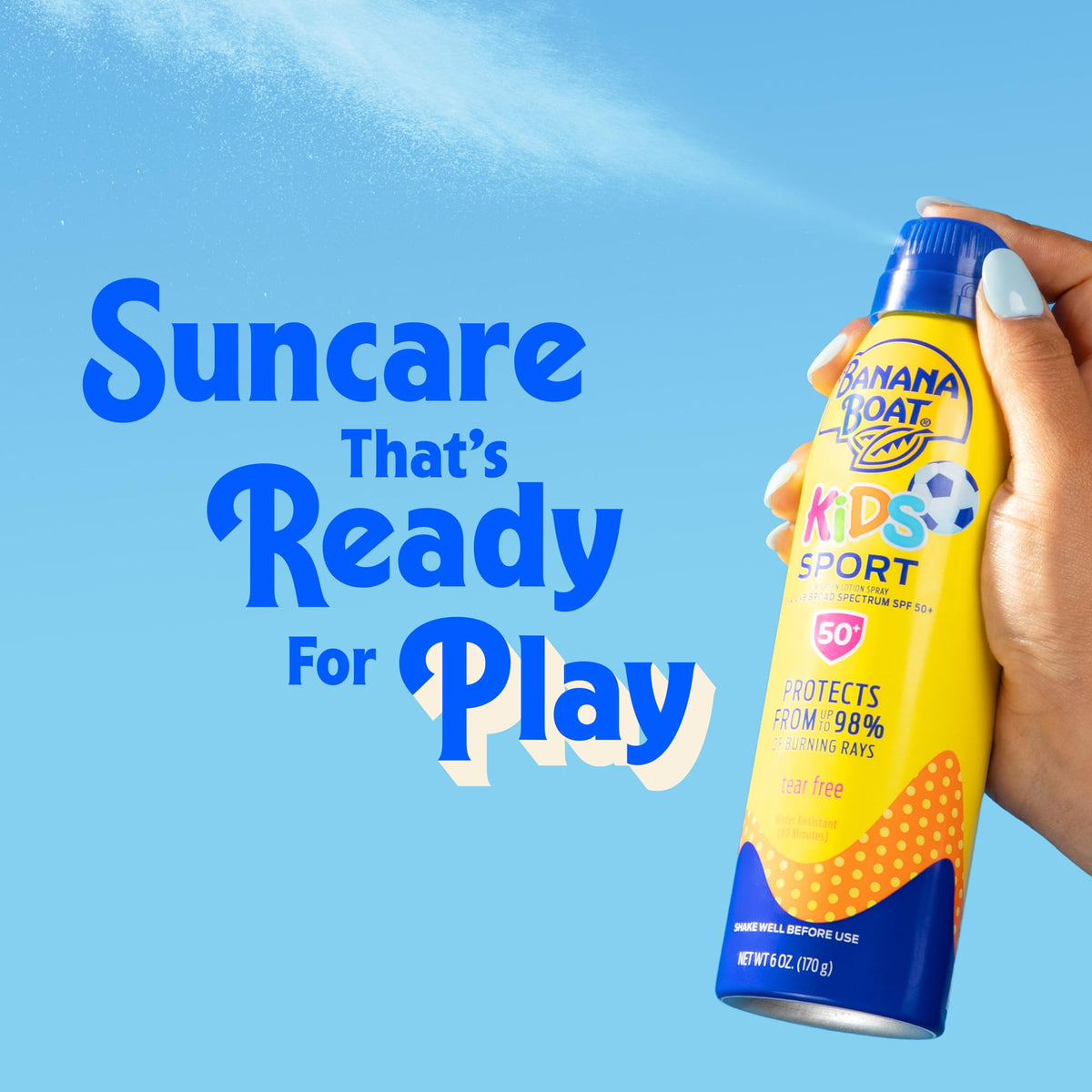 Banana Boat clear spray texture on arm for quick absorption