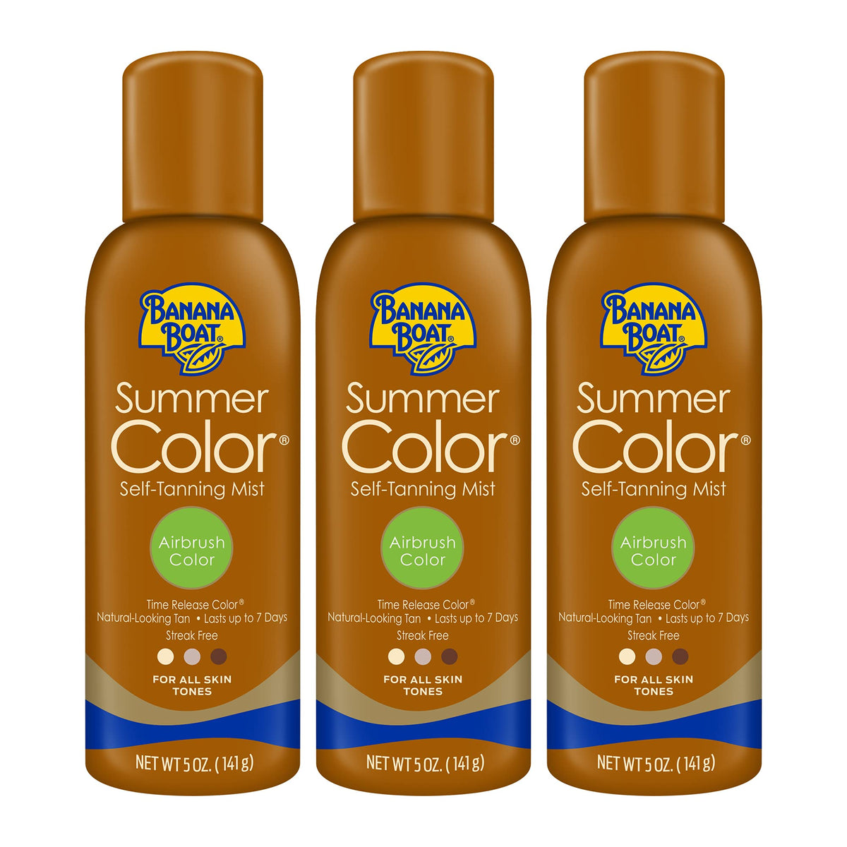Banana Boat front packaging three-pack showing cans and quick application benefit