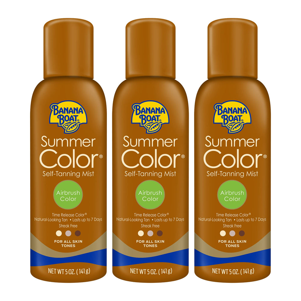 Banana Boat front packaging three-pack showing cans and quick application benefit