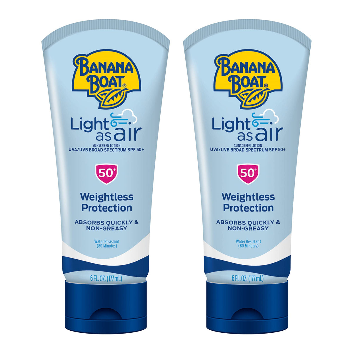 Banana Boat front packaging showing SPF 50 and twin pack convenience