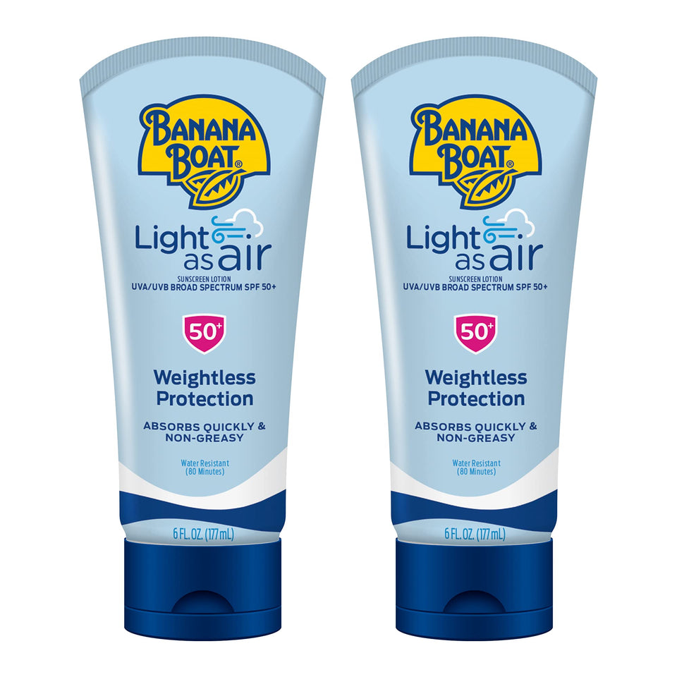 Banana Boat front packaging showing SPF 50 and twin pack convenience