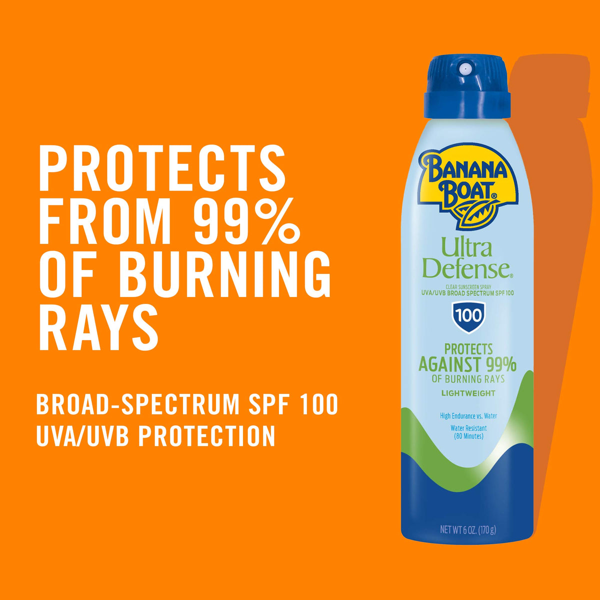 Banana Boat clear spray texture close-up demonstrating lightweight, non-greasy finish