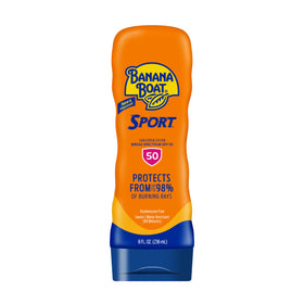 Banana Boat front bottle view shows SPF 50 protection and water resistance