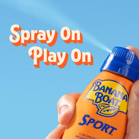 Banana Boat Sport Ultra on beach towel illustrating water-resistant use