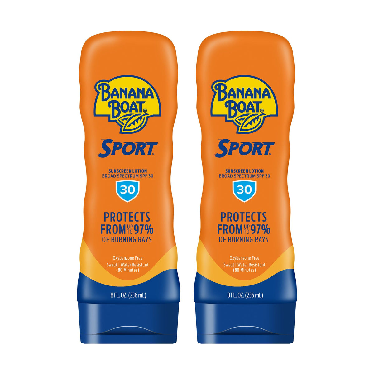 Banana Boat front packaging showing twin 8oz tubes and SPF 30 protection