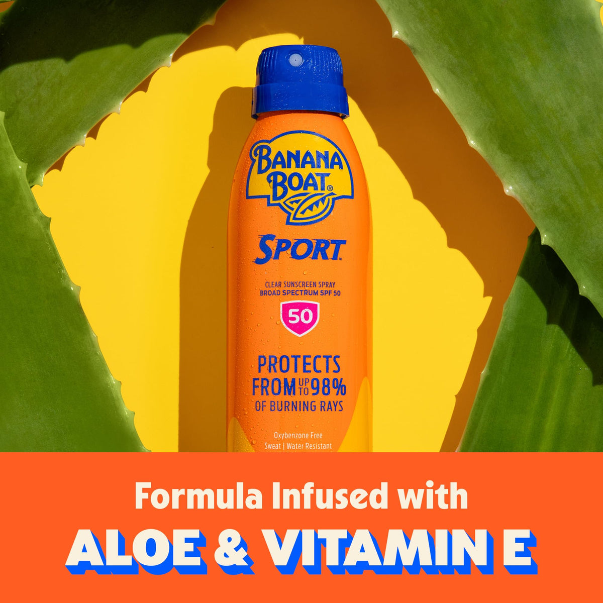 Banana Boat Sport Ultra spraying onto arm for fast application benefit