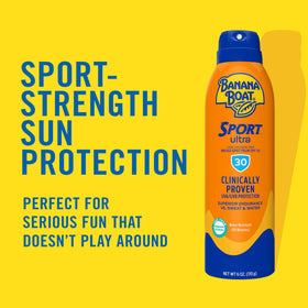 Banana Boat spray nozzle action demonstrating quick application benefit