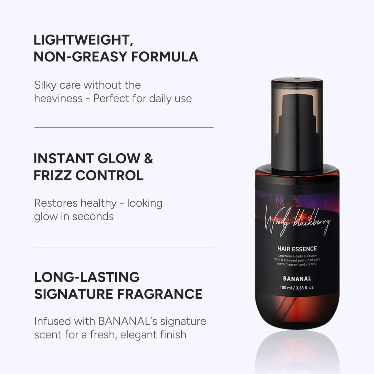BANANAL applying oil through hair ends showing frizz control benefit