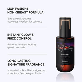 BANANAL applying oil through hair ends showing frizz control benefit