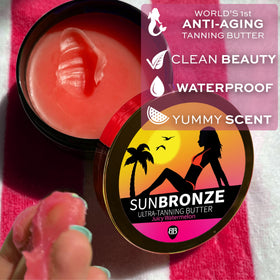 Bangberry butter being applied to arm for even tanning preparation