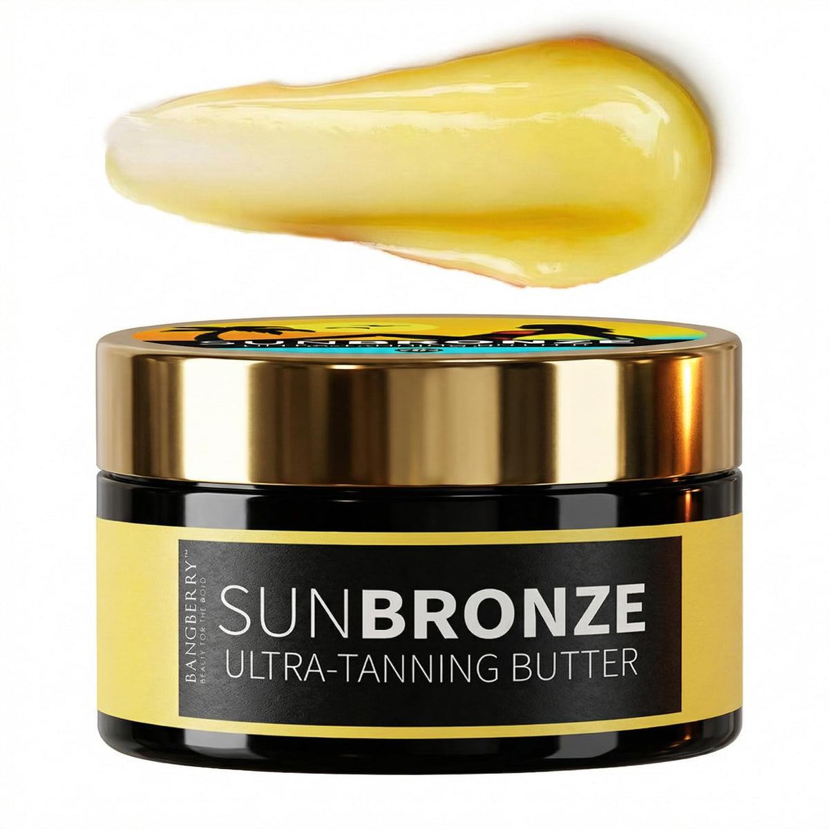 Bangberry front packaging showing pineapple swirl and benefit of faster tanning
