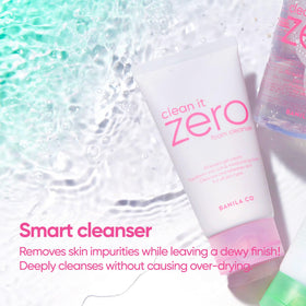 BANILA CO cleanser in hand to show 150ml scale and convenient everyday size