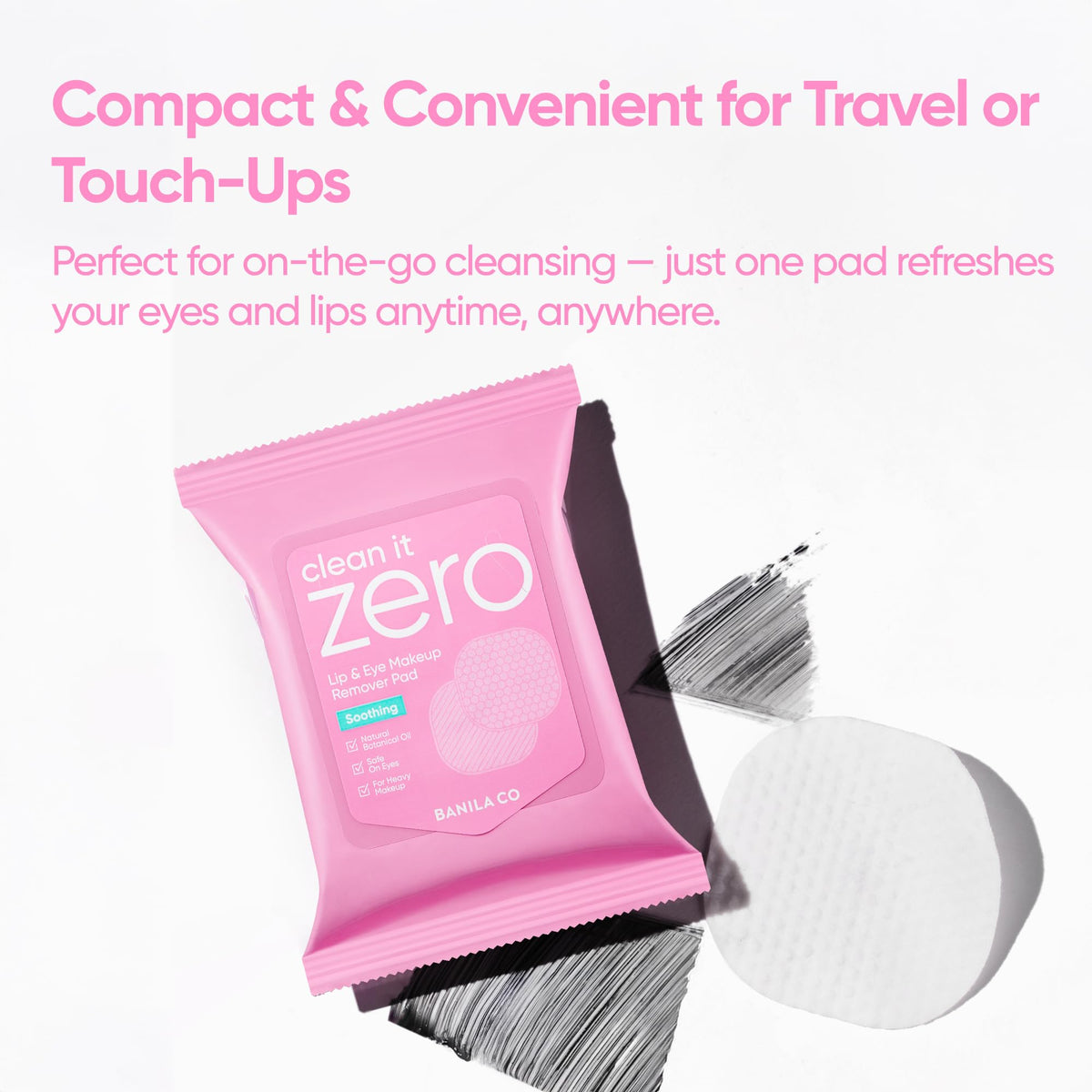 banila co pad wiping waterproof mascara demonstrating effective removal